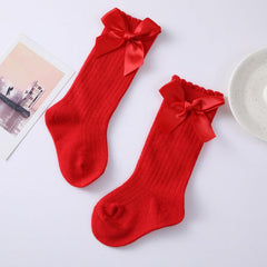 MOMISY 3 Pairs of Baby Spring Winter And Autumn Combed Cotton Long Tube Knee-High Socks (RedBlackPink, 0-1Y)