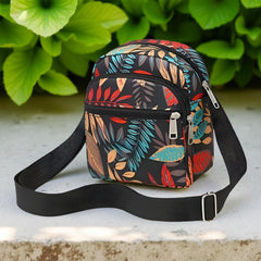 MOMISY Women Mobile Messenger cellphone Bag Ladies Nylon Shoulder Cross Body Long Strap for College, Outing, Travelling, Work (Leaves, Small)