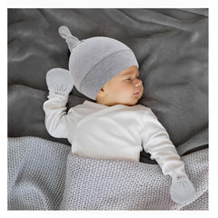 MOMISY Newborn Baby's Cotton Cap Mitten Set, 0-6 Months (IN, Age, 0 Months, 6 Months, Grey)
