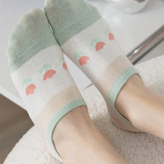 MOMISY Unisex Cotton Invisible No show Cotton Loafer Adult Socks for men & Women (Multi-colour Pack of 5)-Free Size (Flower Green)
