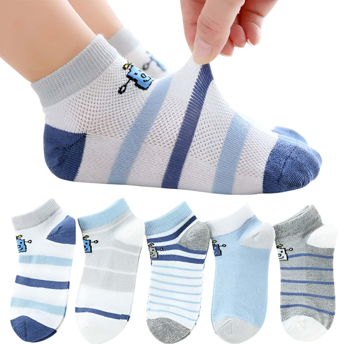 MOMISY 5 Pairs Baby Kids Girl Boys Tube Socks Toddlers Comfortable Ankel Length gifts (SmilingRobot, 3 to 5 year)
