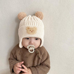 MOMISY Baby Beanie Winter Hat, Rainbow Warm Toddlers Beanies for Kids Boys & Girls Woolen Knitted Cap (6 Months - 2 Years) (Bear Beige)