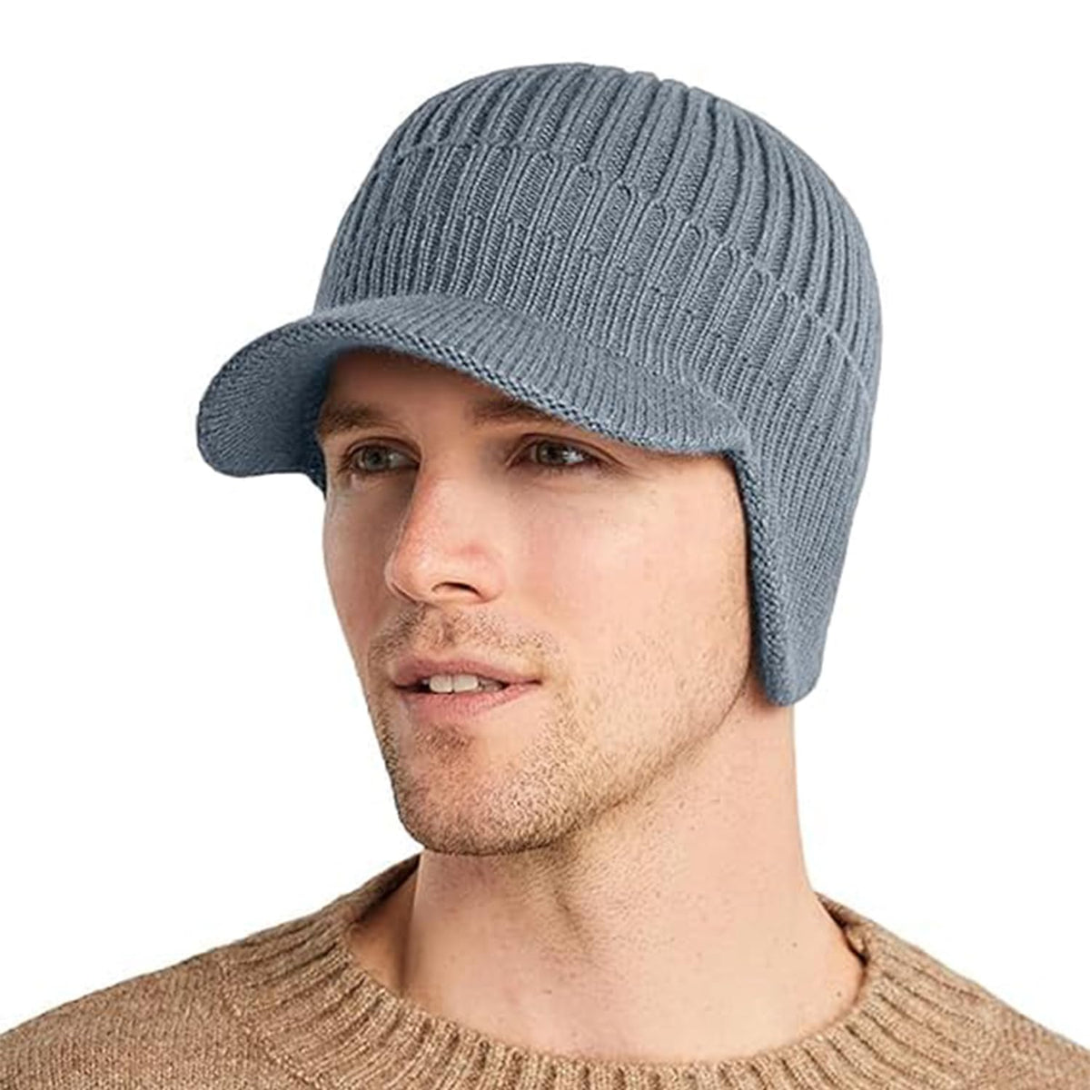 MOMISY Unisex Acrylic Woolen Beanie Helmet Skull Brim Cap for Men and Women-Free Size (Grey)