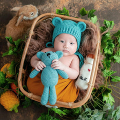 MOMISY Newborn Baby Photography Props Costume with Wool Cap (Teddy Blue, 0-6M)