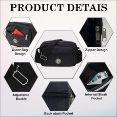 MOMISY Mobile Messenger Bag Ladies Nylon Shoulder Cross Body Long Strap Purse for Women Girls-Black