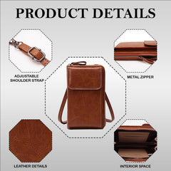 MOMISY Multi-Function Crossbody bags for Women Mobile Cell Phone Holder Card Pocket Bag Stylish PU Leather Sling Bags for Women Girls Purse Wallet Mini Shoulder Bags (Brown)