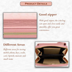 MOMISY Multi-Function Crossbody bags for Women Mobile Cell Phone Holder Card Pocket Bag Stylish PU Leather Sling Bags for Women Girls Purse Wallet Mini Shoulder Bags-Crocodile Pattern (Pink)