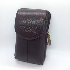 MOMISY Mobile Phone Holster, Leather Belt Clip Case Cover for Men (Thread Brown, Vertical)