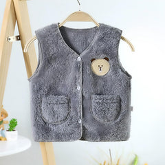 MOMISY Baby Boys & Baby Girls Winter Sweater Vest | Soft Polyester Warm Sleeveless Jacket with Cute Bear Design For 6-12 Months(Grey)
