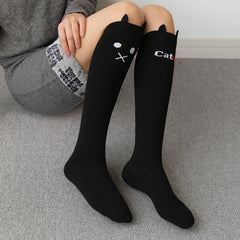 MOMISY 1 Pair of Baby Spring Winter And Autumn Combed Cotton Long Tube Knee-High Socks Suitable Age of 3 to 12 Years (LoveCatSolid, 3-12Y)