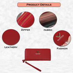 MOMISY Women's Girls PU Leather Party Wedding Clutch | Zipper | Ladies Purse Wallet Girls (Red)