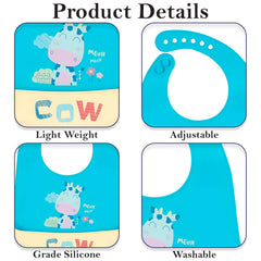 MOMISY Baby Bib For Newborn Waterproof Silicone Apron Wipeable Stain Resistant With pocket For 6 months and up (1, RamaCow)