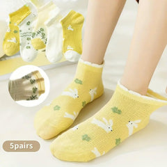 MOMISY 5 Pairs Baby Kids Girl Boys Tube Socks Toddlers Comfortable Ankel Length gifts (IN, Age, 3 Years, 5 Years, Bunny Yellow)