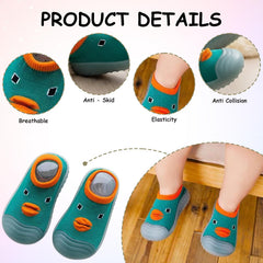 MOMISY Baby Anti-Skid Shoe Socks, Rubber Sole, Unisex, Low Top, Indoor Casual Wear, 3 Pairs (IN, Age, 6 Months, 12 Months, Green)