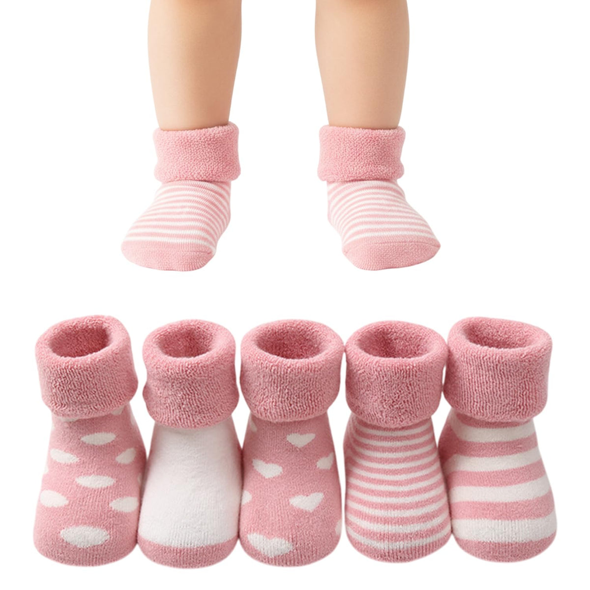 MOMISY 5 Pairs Baby Girl Boys Tube Socks Toddlers Infant Solid Color Boat Spring and Autumn Socks Stretch Baby Sock - Multicolor (Light Pink, 4 year to 6 year)