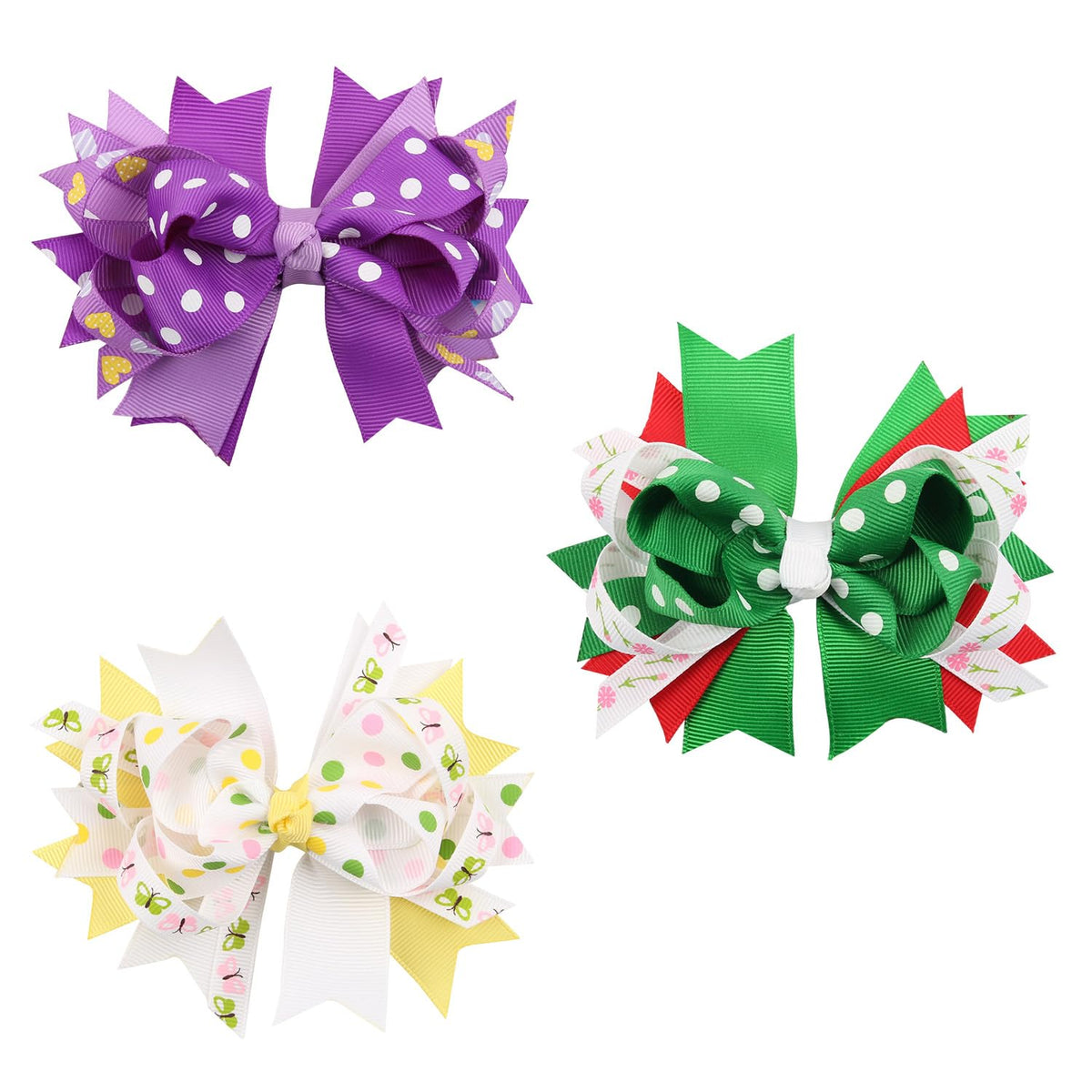 MOMISY Hair Accessories, Ribbon Bows with Hair Pins/Clips For Toddlers/Kids/Baby/Girls, Multicolour, 3 Pieces