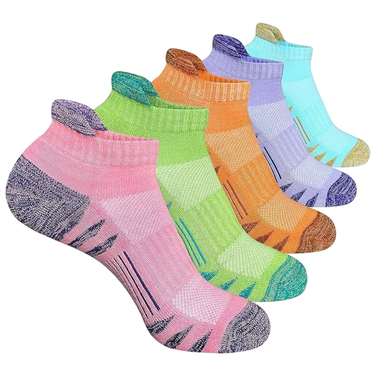 MOMISY Unisex Cotton Blend, Low-Cut Liner Ankle Socks, Pack of 5, Multicolour, Free Size (IN, Alpha, Free Size, Liner B)