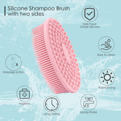 MOMISY 2-in-1 Silicone Body and Shampoo Brush, Exfoliating Bath Scrubber, Scalp Massager with Flat Head (Pink)