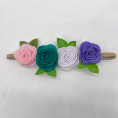 MOMISY Headbands Rose Soft Synthetic Hair bands for Girls, kids, Infants and Toddlers (PnkGrnWhitPpl-St-7)