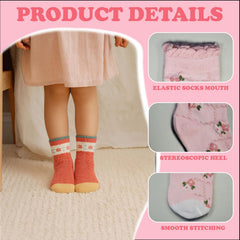 MOMISY 5 Pairs Baby kids Girl Boys Toddlers InfantmCotton Stretch Baby Socks (IN, Age, 3 Years, 5 Years, Pink Flower)