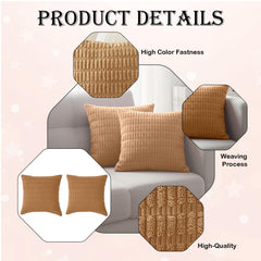 MOMISY Corduroy Cushion Throw Pillow Covers Pink 45 x 45cm, 18x18 inch (Khaki, 2)
