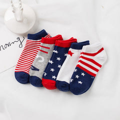 MOMISY 5 Pairs Girl Boys Tube Socks Toddlers Infant Solid Color Boat Spring and Autumn Socks Stretch Baby kids Sock (Flag, 1 Year to 3 Year)