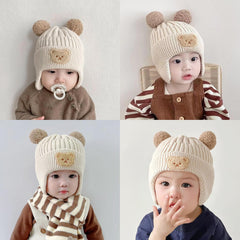 MOMISY Baby Beanie Winter Hat, Rainbow Warm Toddlers Beanies for Kids Boys & Girls Woolen Knitted Cap (6 Months - 2 Years) (Bear Beige)