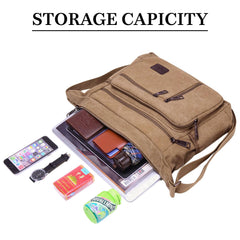 MOMISY Canvas Sling Cross Body Bag Travel Side Bag Office Messenger Bag Business Bag Multi Pocket Shoulder Bag Money Bag for Adults, Men and Women (Brown)