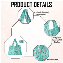 MOMISY Adults Designer Pattern Reusable And Foldable Shopping Bag/Tote Hand Bag/Travel Bag/Grocery Bag | Heavy Duty, Eco Friendly | Compact, Lightweight And Convenient (Flower Green)