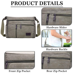 MOMISY Canvas Sling Cross Body Bag Travel Side Bag Office Messenger Bag Business Bag Multi Pocket Shoulder Bag Money Bag for Adults, Men and Women (Army Green)