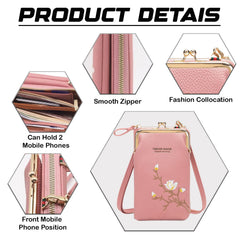 MOMISY Mobile Bag Cellphone Sling Bag Card Holder Wallet Handbag Crossbody multi-function Shoulder Bag for Girls & Women-Embroidery (Pink)