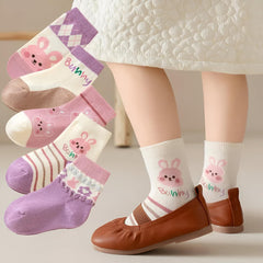 MOMISY 5 Pairs Baby kids Girl Boys Toddlers InfantmCotton Stretch Baby Socks (IN, Age, 1 Year, 3 Years, Purple Bunny)