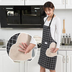 MOMISY Kitchen Cooking Apron with Pocket and 2 Stitched Towels Waterproof Adjustable Durable Stripe Kitchen Women Men Apron with Pockets Bib (Checked Black)