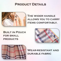 MOMISY Designer Pattern Reusable and Foldable Shopping Bag/Tote Hand bag/Travel Bag/Grocery Bag | Heavy Duty, Eco Friendly | Compact, Lightweight and Convenient (Checks Khaki)