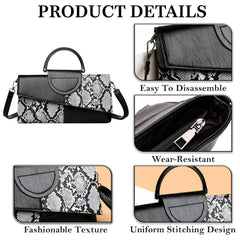 MOMISY Crocodile Pattern Hand Bag PU Leather Shoulder Bags for Women with Detachable and Adjustable Shoulder Strap Handbags for Girls (BlackWhite)