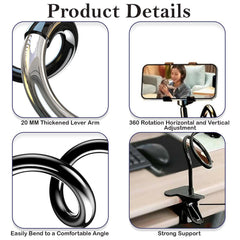 MOMISY Mobile Phone Holder, 360° Adjustable Gooseneck Clamp Mount, Universal Phone Stand for Desk, Office, Home (Spring Black, 60 cm)