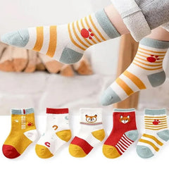 MOMISY 5 Pairs Tube Socks for Kids Toddlers Infant Baby Girl Boys (Cute Fox, 3 Year to 5 Year)