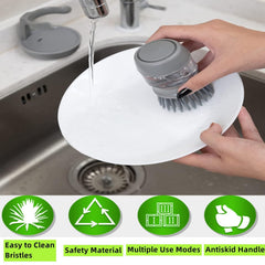 MOMISY Plastic Cleaning Brush with Soap Dispenser for Kitchen, Sink, Dish Washer with Storage Stand-Pack of 1 (Grey)