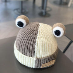 MOMISY Baby Beanie Hat, Chess Warm Toddlers Winter Hat, Double Pom Pom Beanies for Boys & Girls Woolen Knitted Cap (6 Months - 2 Years) (Khaki Grey)