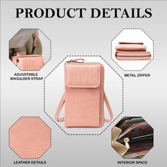 MOMISY Multi-Function Crossbody bags for Women Mobile Cell Phone Holder Card Pocket Bag Stylish PU Leather Sling Bags for Women Girls Purse Wallet Mini Shoulder Bags (Pink)