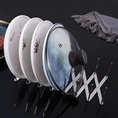 MOMISY Pot Lid Organizer, Stainless Steel, Adjustable Length, 4 Dividers