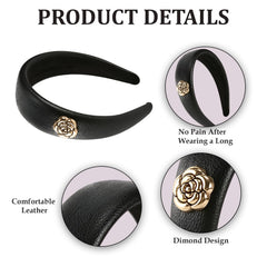 MOMISY Headbands, Plain Artificial Leather Hairbands for Girls, Women (Black, Free)