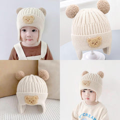 MOMISY Baby Beanie Winter Hat, Rainbow Warm Toddlers Beanies for Kids Boys & Girls Woolen Knitted Cap (6 Months - 2 Years) (Bear Beige)