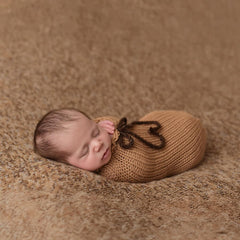 MOMISY Newborn Photography Photoshoot Prop, Crochet Costume Set, Knitted Sleep Bag (Khaki, 0-6 Months)