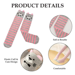 MOMISY Kids 1 Pair of Unisex Baby Spring Winter And Autumn Combed Cotton Long Tube Knee-High Socks, Size 3 to 12 Years, LightPInkGreyStripes