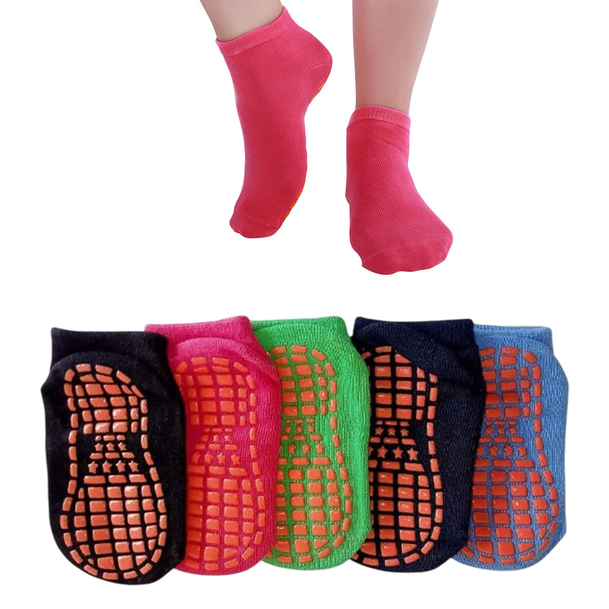 MOMISY Baby's Ankle Length Anti slip Cotton Blend Socks-5 Pairs (Socks-AntiSkidFemale-2-4 Year_Multicolored)