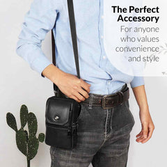 MOMISY Leather Crossbody Sling Bag, Mobile Cell Phone and Passport Holder, Travel Waist Pouch Holster for Men and Women (Black)