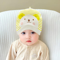 MOMISY 1 Piece Small Cartoon Design Baby Cotton Cap for Newborn Baby Boys and Girls of Age 0 to 6 Months (Cat-Yellow)