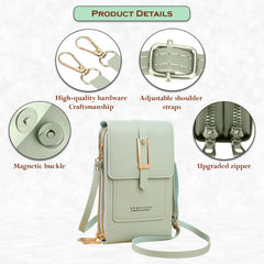 MOMISY Mobile Bag Cellphone Sling Card Holder Wallet Handbag, Transparent Screen, Crossbody Multi-function Shoulder Bag for Girls-Belt (Green)