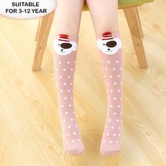 MOMISY 1 Pair of Baby Spring Winter And Autumn Combed Cotton Long Tube Knee-High Socks Suitable Age of 3 to 12 Years (IN, Age, 3 Years, 12 Years, PinkPolkaPuppy)